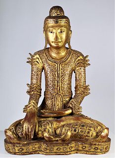 Indonesian Wood & Gold Leaf Bhumisparsha Buddha