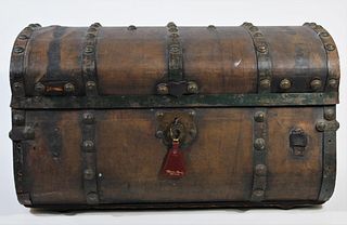 Antique Leather and Iron Bound Travel Chest