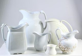 Group (6) Porcelain Pitchers and (2) Chamber Pots