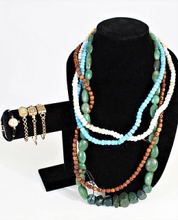 Collection of Beaded Necklaces and Watches