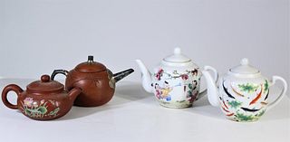 (2) Pairs Chinese Porcelain & Terracotta Teapots