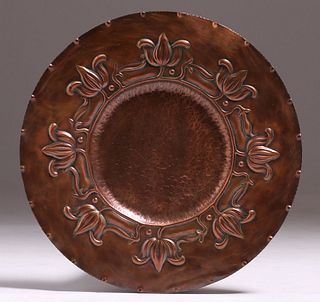 Large Arts & Crafts Hammered Copper Tray c1910