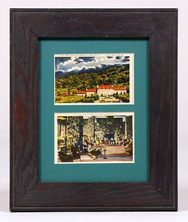 Two Framed Antique Grove Park Inn Postcards c1915
