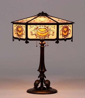 John Morgan  Brooklyn, NY Reverse Painted Lamp c1910