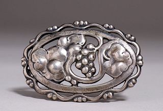 Arts & Crafts Sterling Silver Grapevine Brooch c1920s