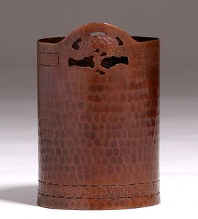 Dirk van Erp Hammered Copper Oak Tree Cutout Vase c1915