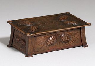 Arts & Crafts Hammered Copper Pinecone Box c1910
