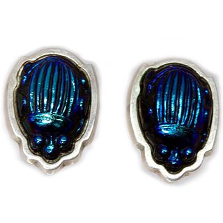 Tiffany & Co. favrile glass scarab & silver earrings