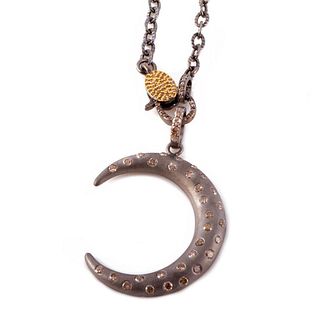 Diamond & Silver Crescent Moon Pendant-Necklace