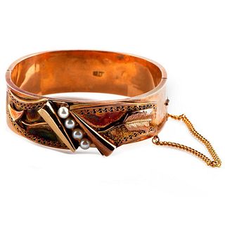 Antique 14k Gold and Cultured Pearl Bangle Bracelet
