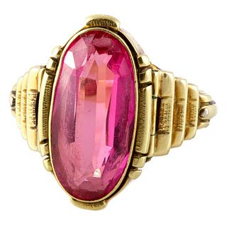 14k Gold and Pink Stone Ring