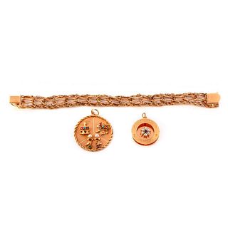 14k Gold Bracelet with 2 Loose Charms