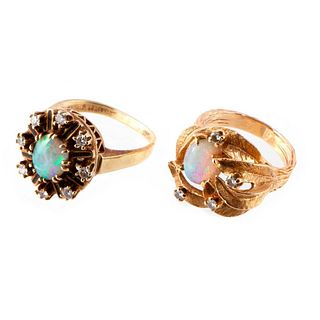 Two Opal, Diamond and 14k Gold Rings