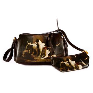 Two Icon Los Angeles painted leather handbags