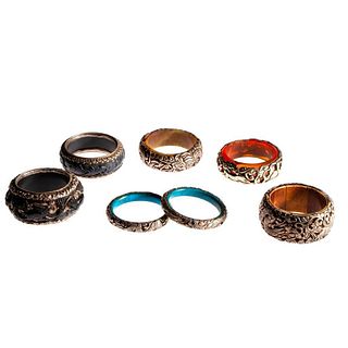 Seven silver repousse & resin ethnic bangle bracelets