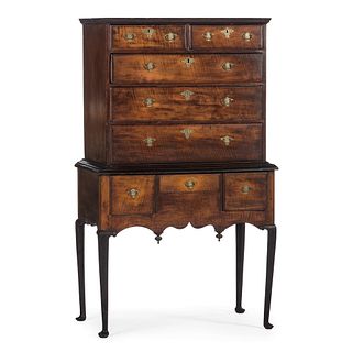 A New Hampshire Queen Anne Figured Maple and Pine Diminutive Flat-Top High Chest