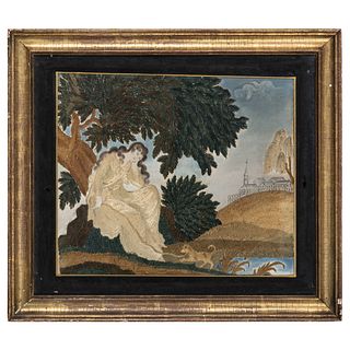 A Boston Silkwork Embroidered and Painted Picture