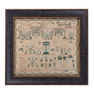 A Pictorial Embroidered Needlework "Adam and Eve" Sampler