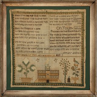 A Pictorial Embroidered Needlework Sampler
