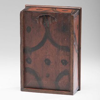A Fine Pennsylvania Red and Black Paint Decorated Walnut Spice Box