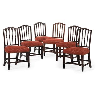 A Set of Six New York Federal Carved Mahogany Dining Chairs