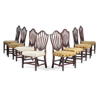 Eight Federal Carved Mahogany Shield-Back Dining Chairs