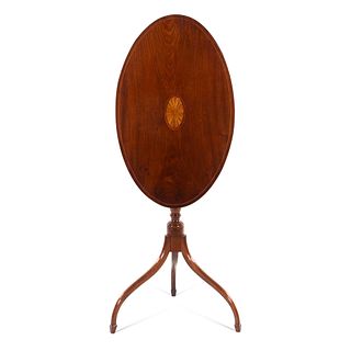 A Massachusetts Federal Fan-Inlaid and Figured Mahogany Candle Stand
