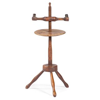 A Federal Cherrywood and Maple Adjustable Two-Light Candlestand