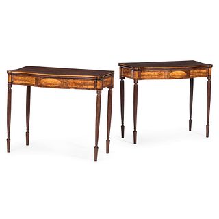 A Pair of Massachusetts or New Hampshire Federal Inlaid Mahogany Game Tables