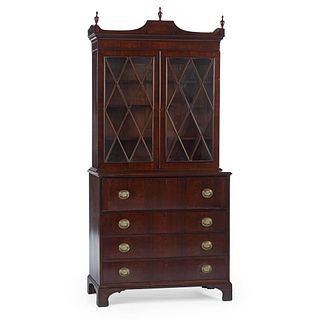 A Massachusetts Federal Figured Mahogany Desk-and-Bookcase by Thomas Needham
