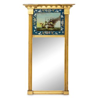 A Federal Giltwood and Eglomise Looking Glass
