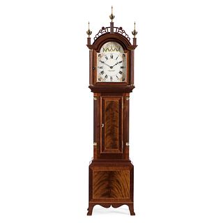 A Federal Style Brass-Mounted Figured Mahogany Granddaughter Clock
