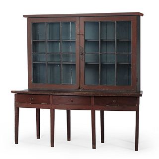 A Federal Painted Pine Bow-Front Display Cabinet