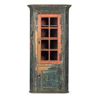 A New England Federal Molded and Painted Cherrywood Corner Cupboard