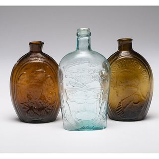 Three New England Mold Blown Glass Flasks