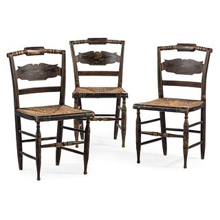 Three Classical Grain-Painted and Stencil-Decorated Hitchcock 'Eagle' Side Chairs