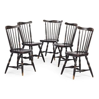 A Set of Five Gilt and Stencil Decorated Comb-Back Windsor Side Chairs