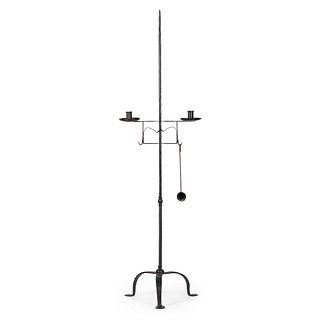 A Wrought-Iron Adjustable Two-Light Candlestand