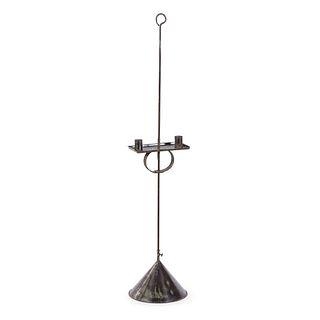 A Wrought-Iron and Sheet-Tin Two-Light Candlestand