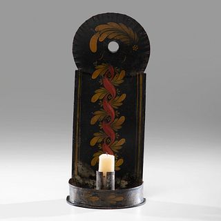 A Rare Polychrome Painted Tinware Candle Sconce