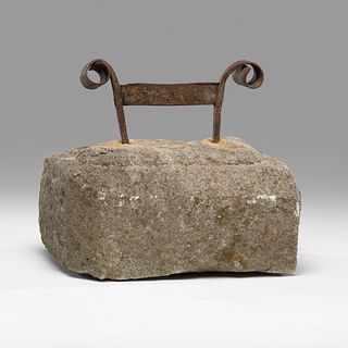 A Wrought-Iron Mounted Stone Boot Scrape 