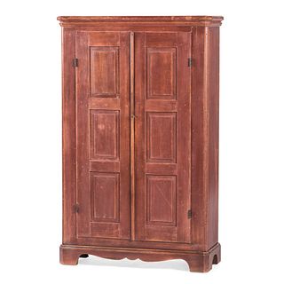 A Federal Carved and Red-Stained Cherrywood Cupboard