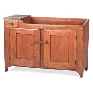 A Red Painted Cherrywood Dry Sink