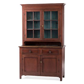 A Federal Red-Stained Cherrywood Stepback Cupboard