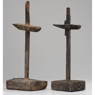 Two Early Wooden Lighting Stands