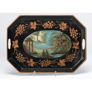 A Toleware Tray with Painted Landscape