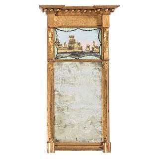 A Federal Giltwood Reverse-Painted Mirror