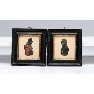 A Pair of Printed Silhouettes of Military Figures