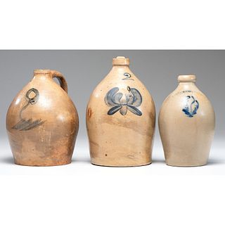 Three Cobalt-Decorated Stoneware Jugs