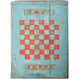 A Blue and Red-Painted Pine Gameboard